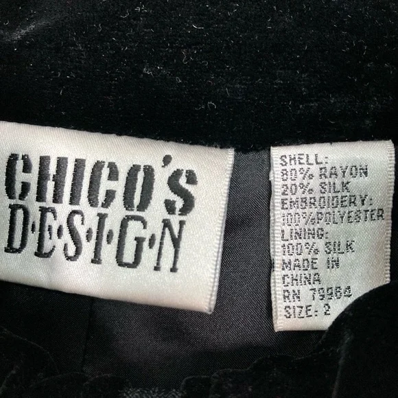 Vintage Chico’s Embroidered Velvet Jacket Women’s Size L Silk Blend Full Zip - Picture 8 of 9